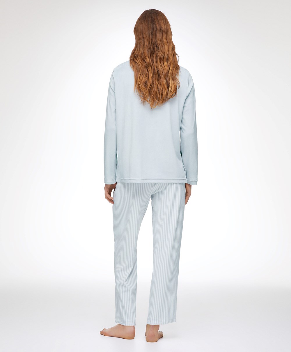 Misty Blue Oysho Velour Long-sleeved T-shirt | JHGT27194