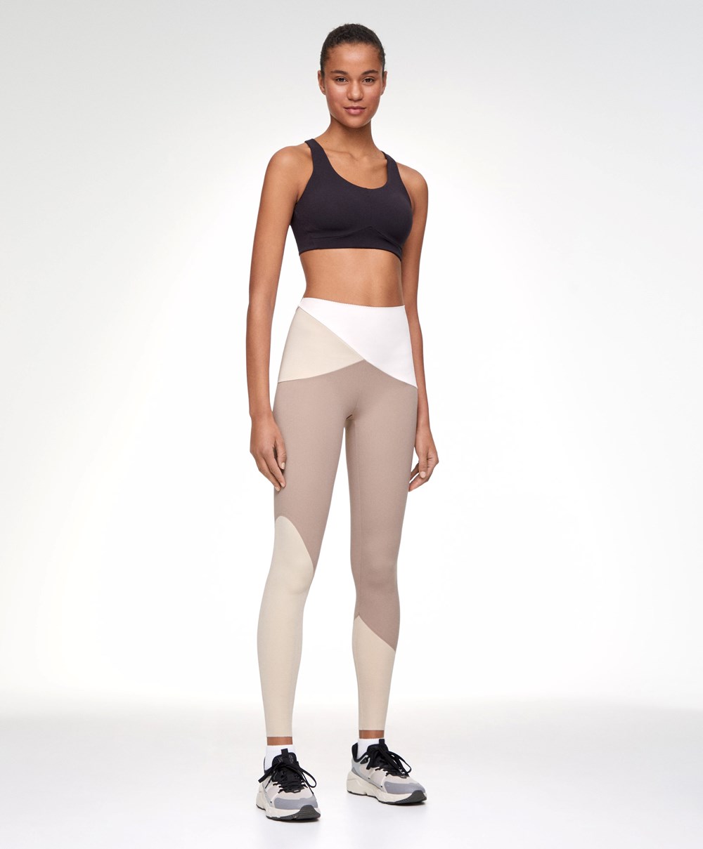 Mocha Oysho Colour Block 65cm Compressive Leggings | WHLQ83025