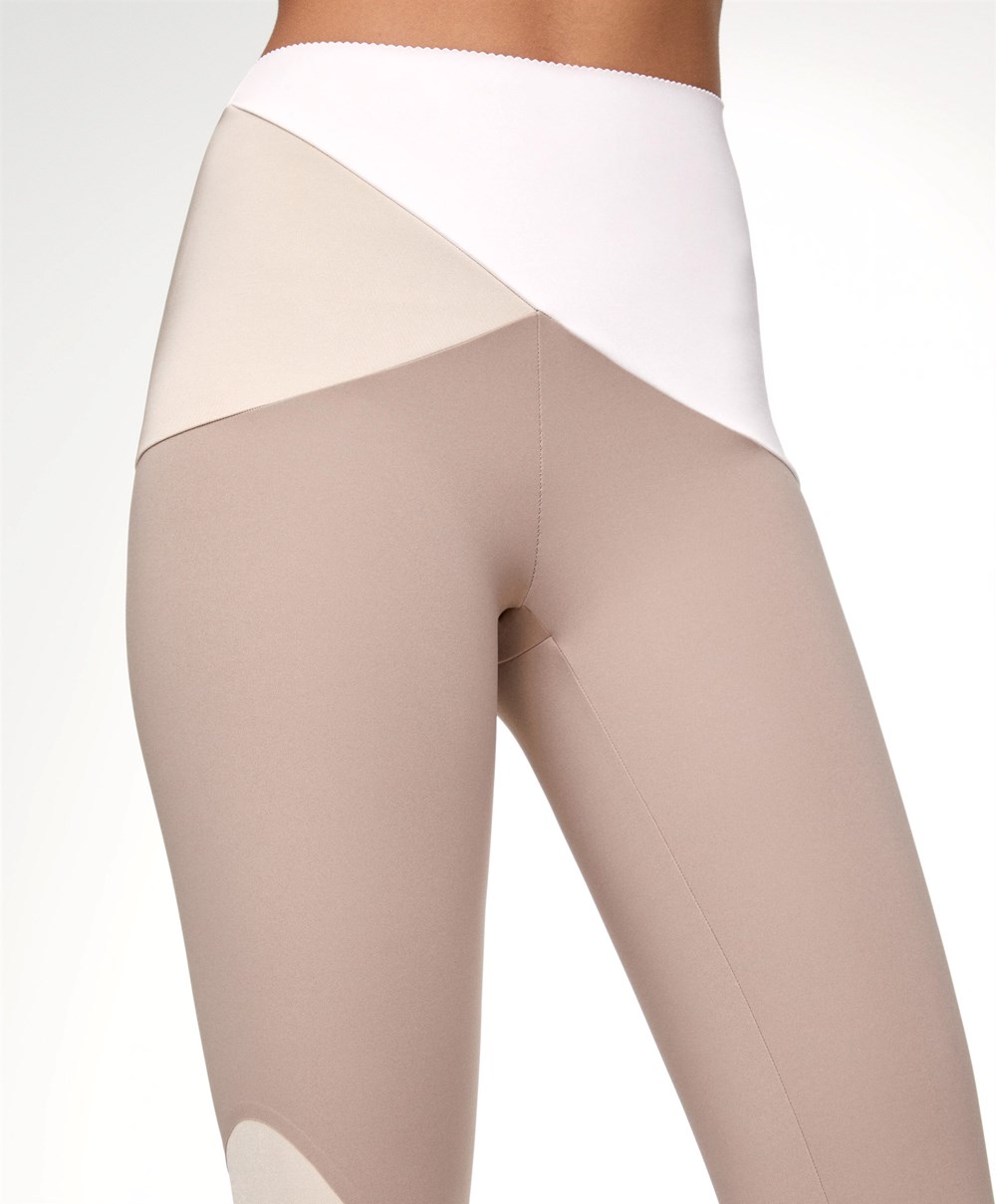 Mocha Oysho Colour Block 65cm Compressive Leggings | WHLQ83025