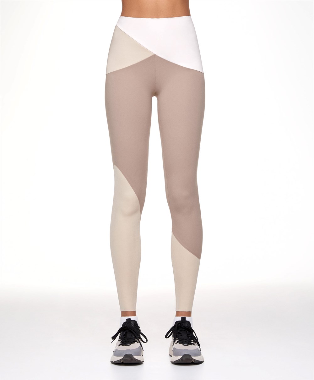 Mocha Oysho Colour Block 65cm Compressive Leggings | WHLQ83025