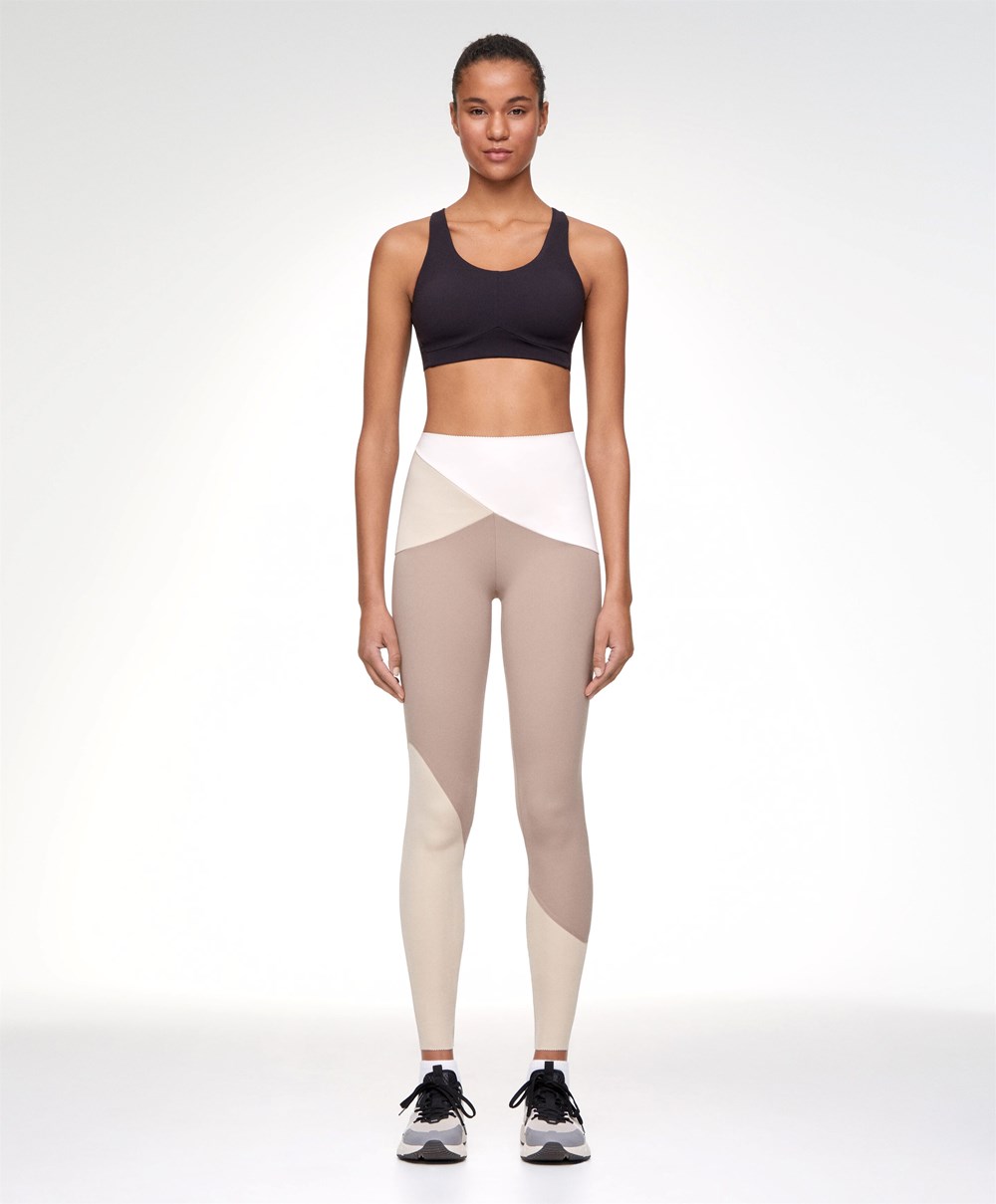 Mocha Oysho Colour Block 65cm Compressive Leggings | WHLQ83025