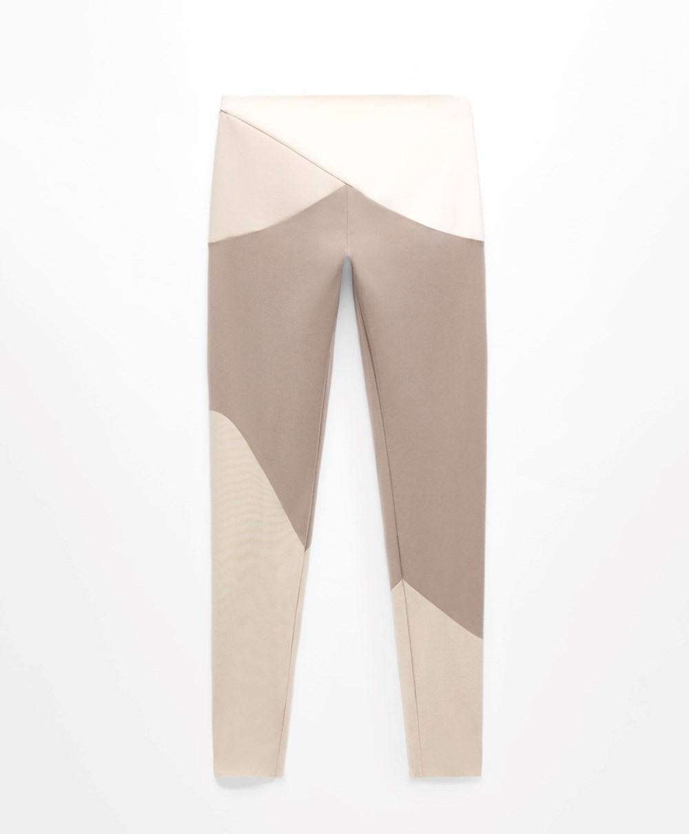 Mocha Oysho Colour Block 65cm Compressive Leggings | WHLQ83025