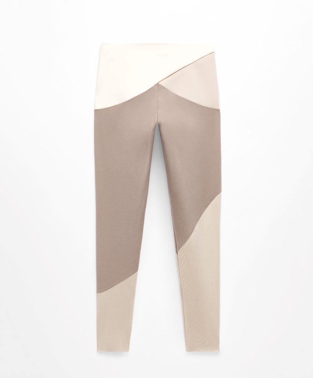 Mocha Oysho Colour Block 65cm Compressive Leggings | WHLQ83025