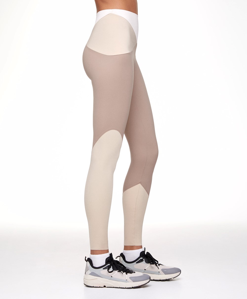 Mocha Oysho Colour Block 65cm Compressive Leggings | WHLQ83025