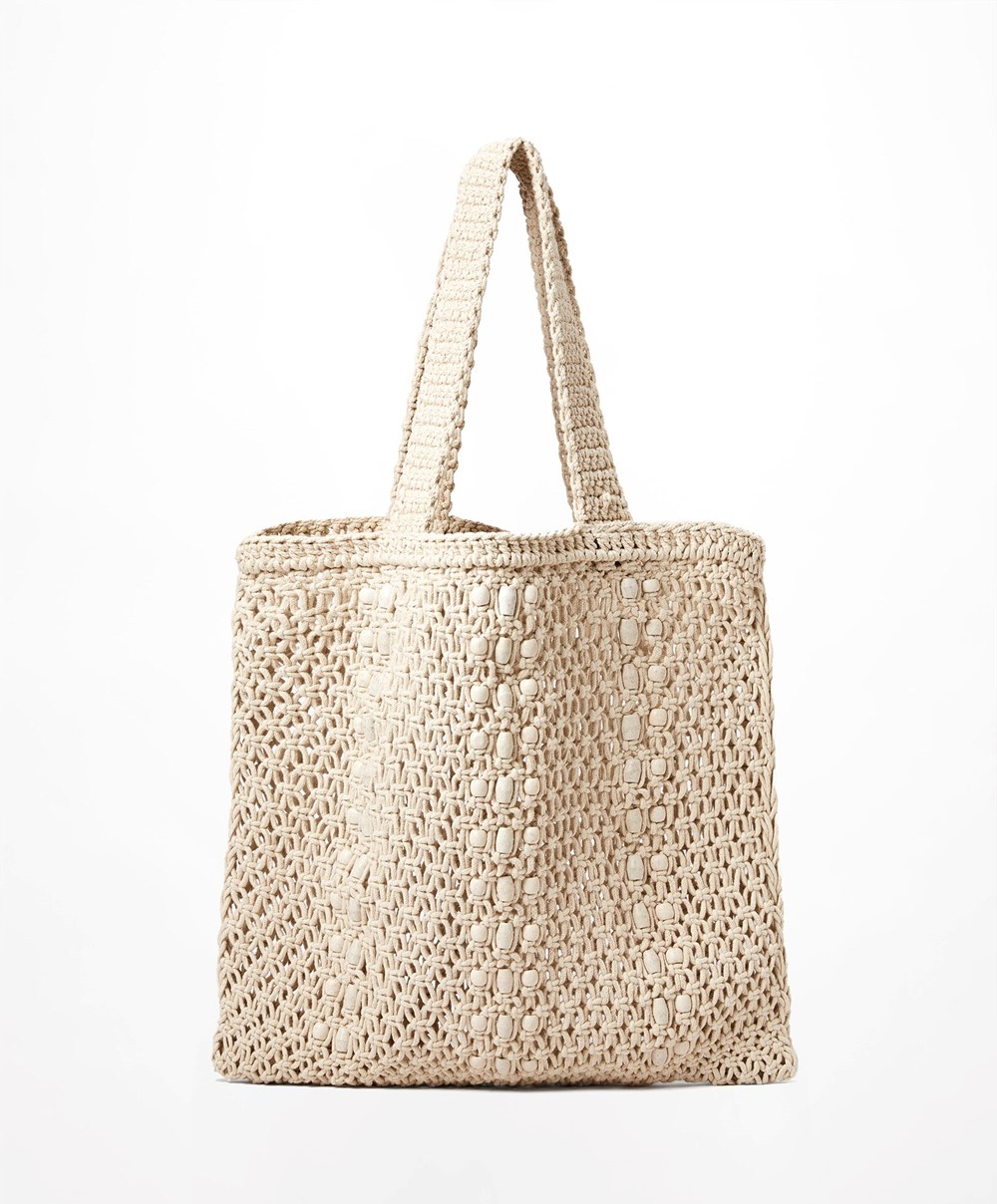 Natural Oysho Macramé Tote Bag | FWZB25198