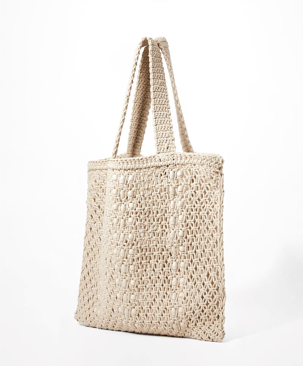 Natural Oysho Macramé Tote Bag | FWZB25198