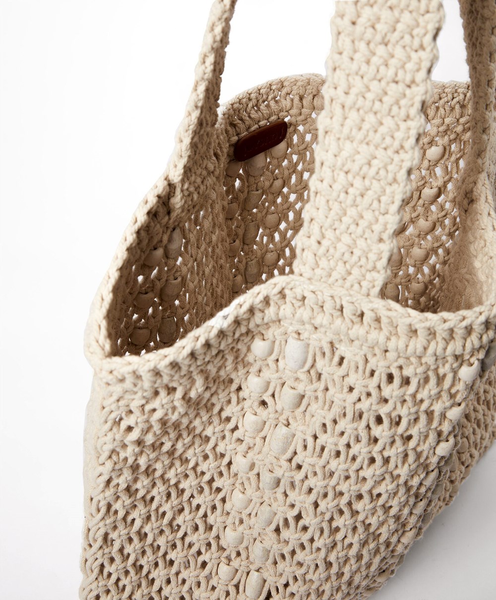 Natural Oysho Macramé Tote Bag | FWZB25198