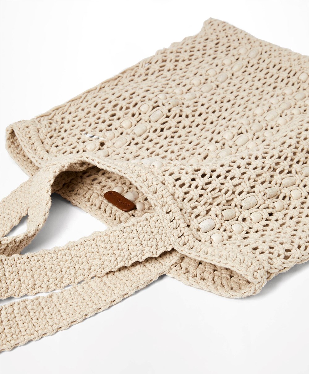 Natural Oysho Macramé Tote Bag | FWZB25198