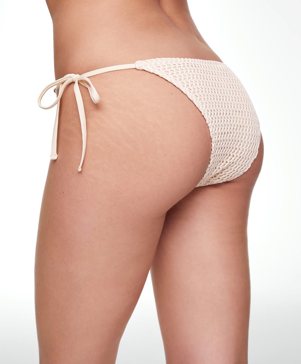 Natural Oysho Medium-coverage Crochet Bikini Briefs With Ties | RNDT38742