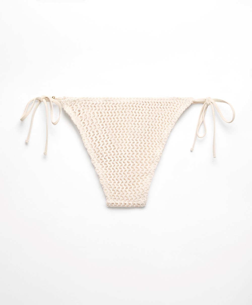 Natural Oysho Medium-coverage Crochet Bikini Briefs With Ties | RNDT38742