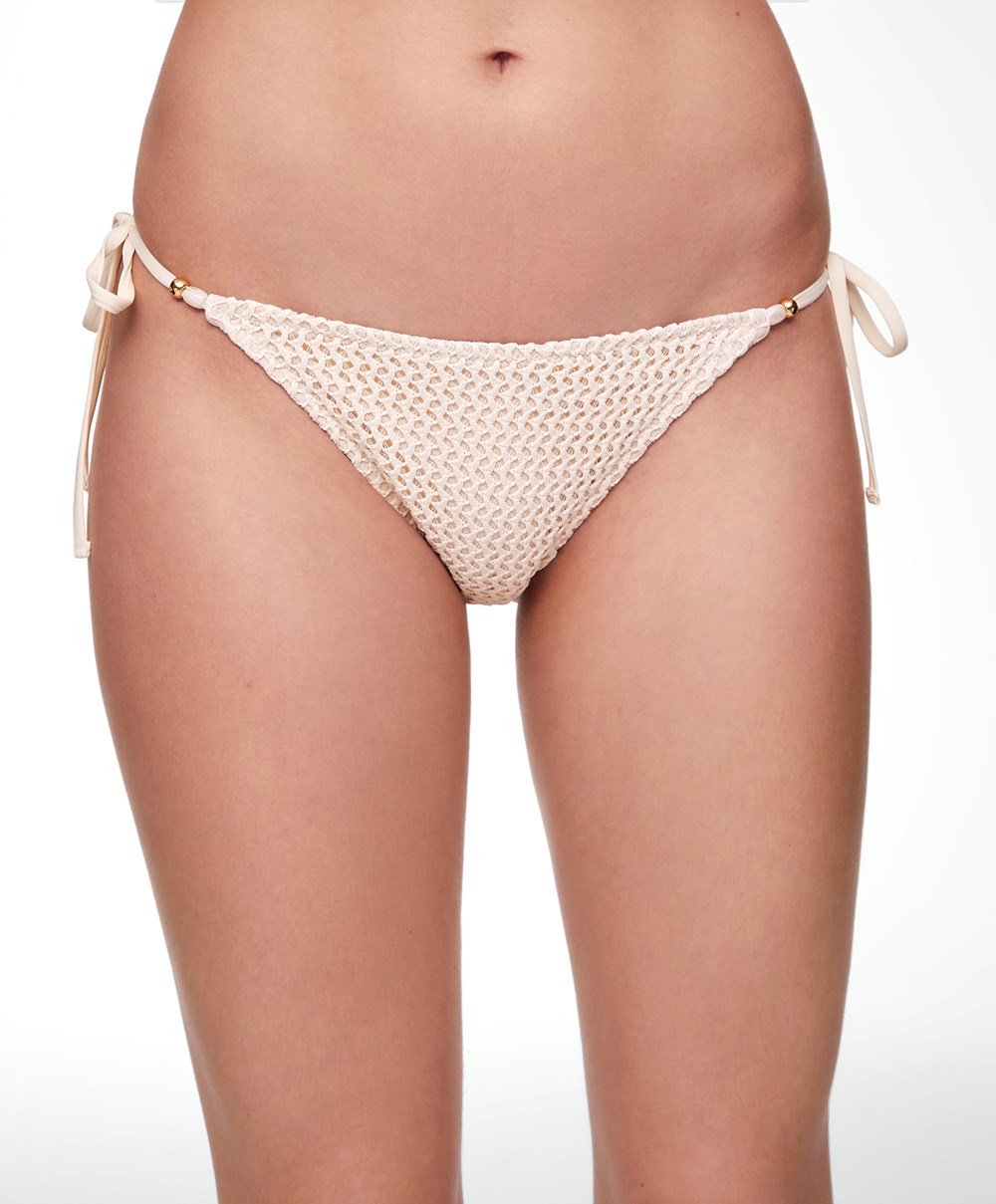 Natural Oysho Medium-coverage Crochet Bikini Briefs With Ties | RNDT38742