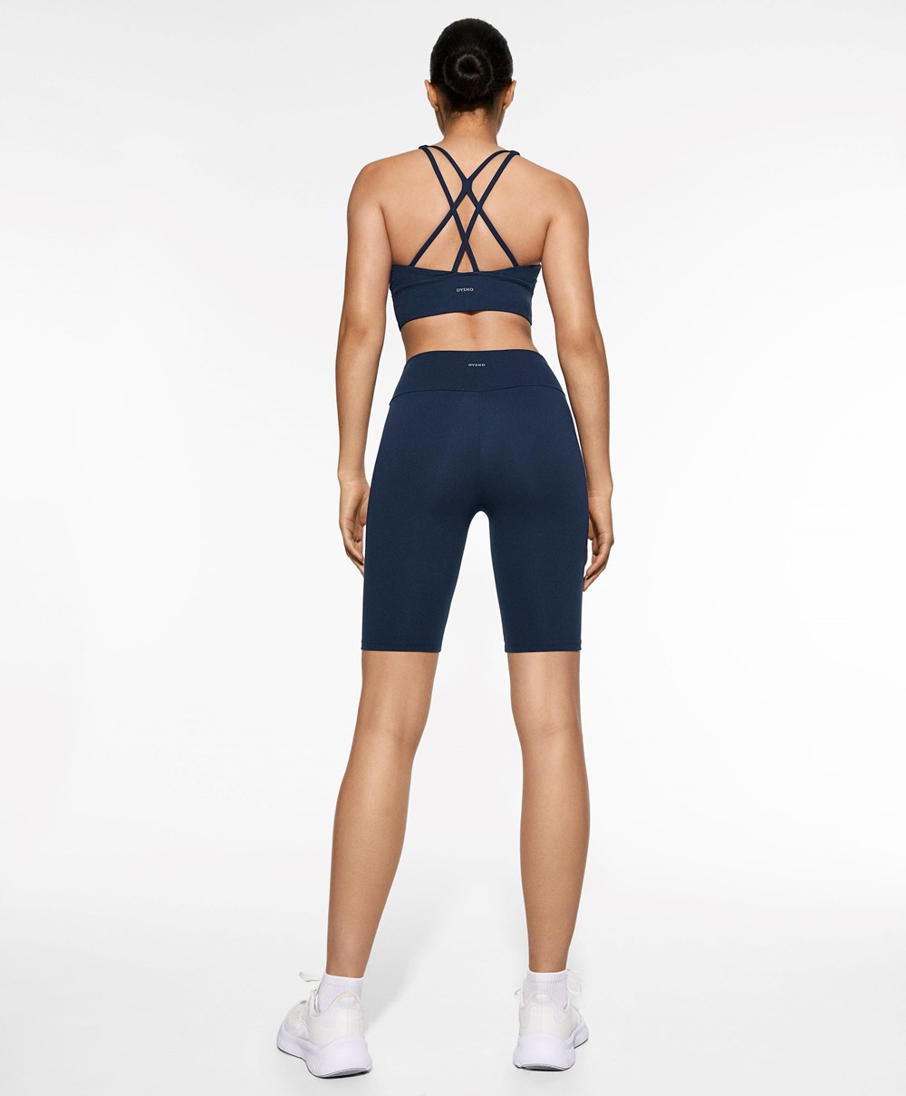 Navy Blue Oysho Comfortlux High-rise 25cm Cycle Leggings | WKFQ36127