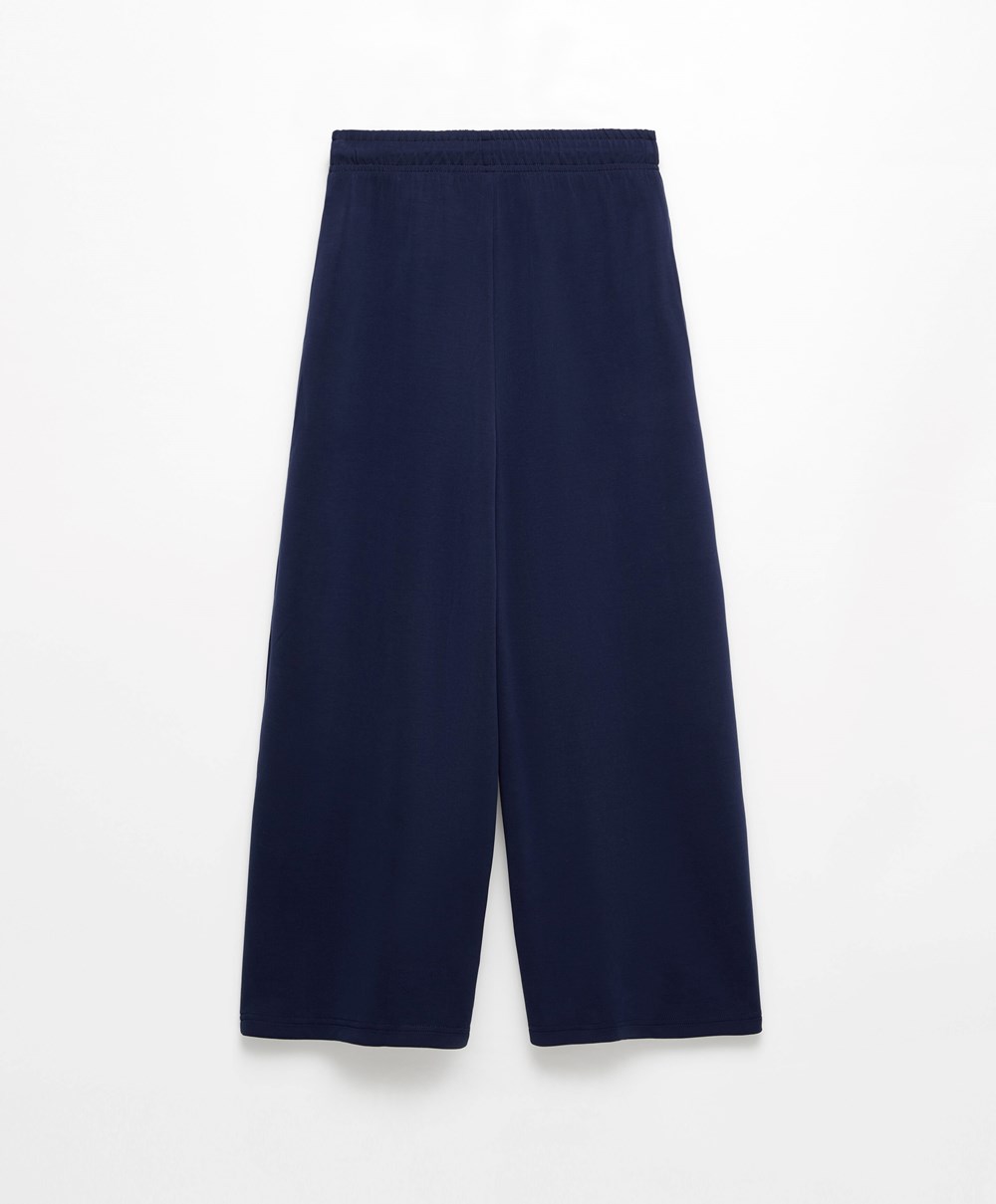 Navy Blue Oysho Soft-touch Modal Cropped Wide-leg Trousers | IASD40153