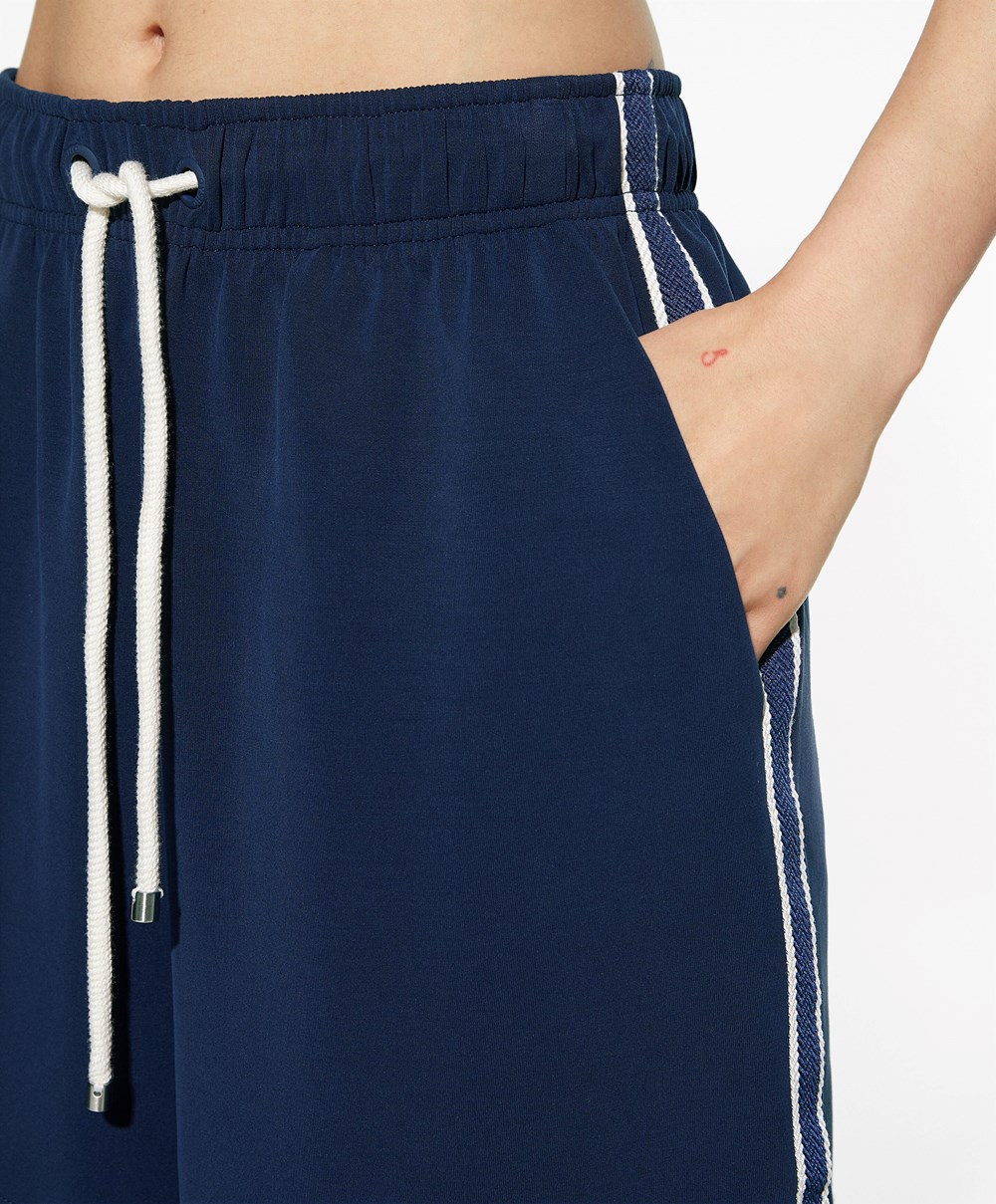 Navy Blue Oysho Striped Soft Touch Modal Bermuda Shorts | WGRU14538