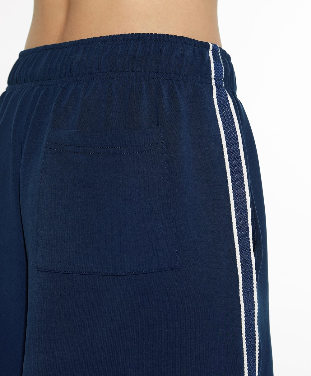 Navy Blue Oysho Striped Soft Touch Modal Bermuda Shorts | WGRU14538