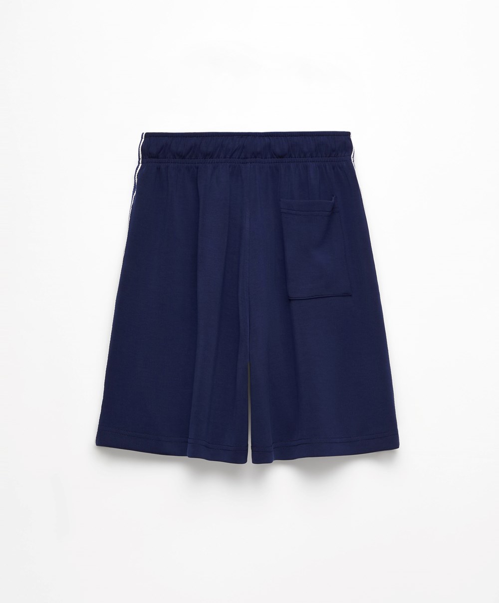 Navy Blue Oysho Striped Soft Touch Modal Bermuda Shorts | WGRU14538