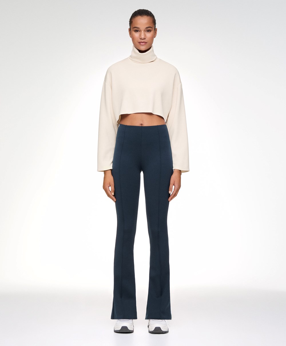 Navy Oysho High-strength Fabric Flare Trousers | KBNC83146