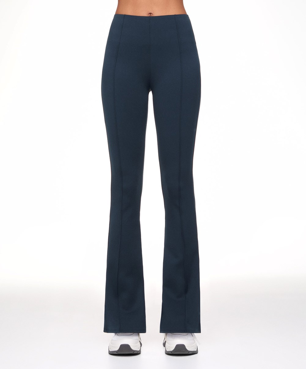 Navy Oysho High-strength Fabric Flare Trousers | KBNC83146