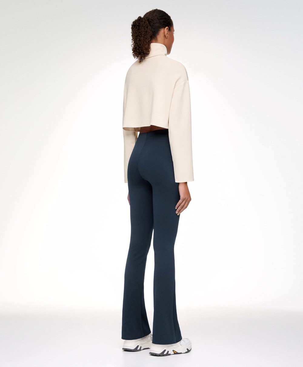 Navy Oysho High-strength Fabric Flare Trousers | KBNC83146