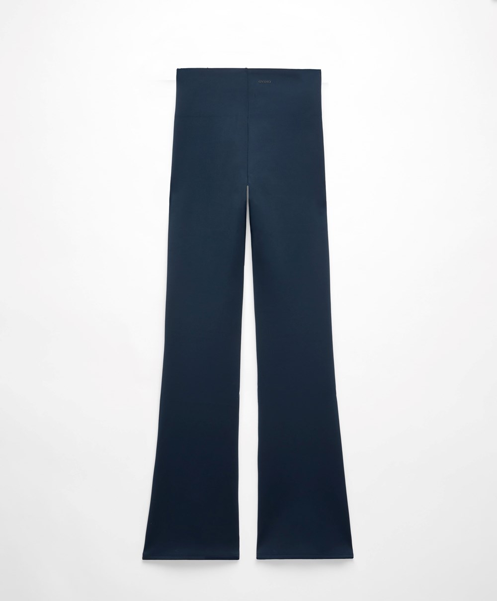 Navy Oysho High-strength Fabric Flare Trousers | KBNC83146