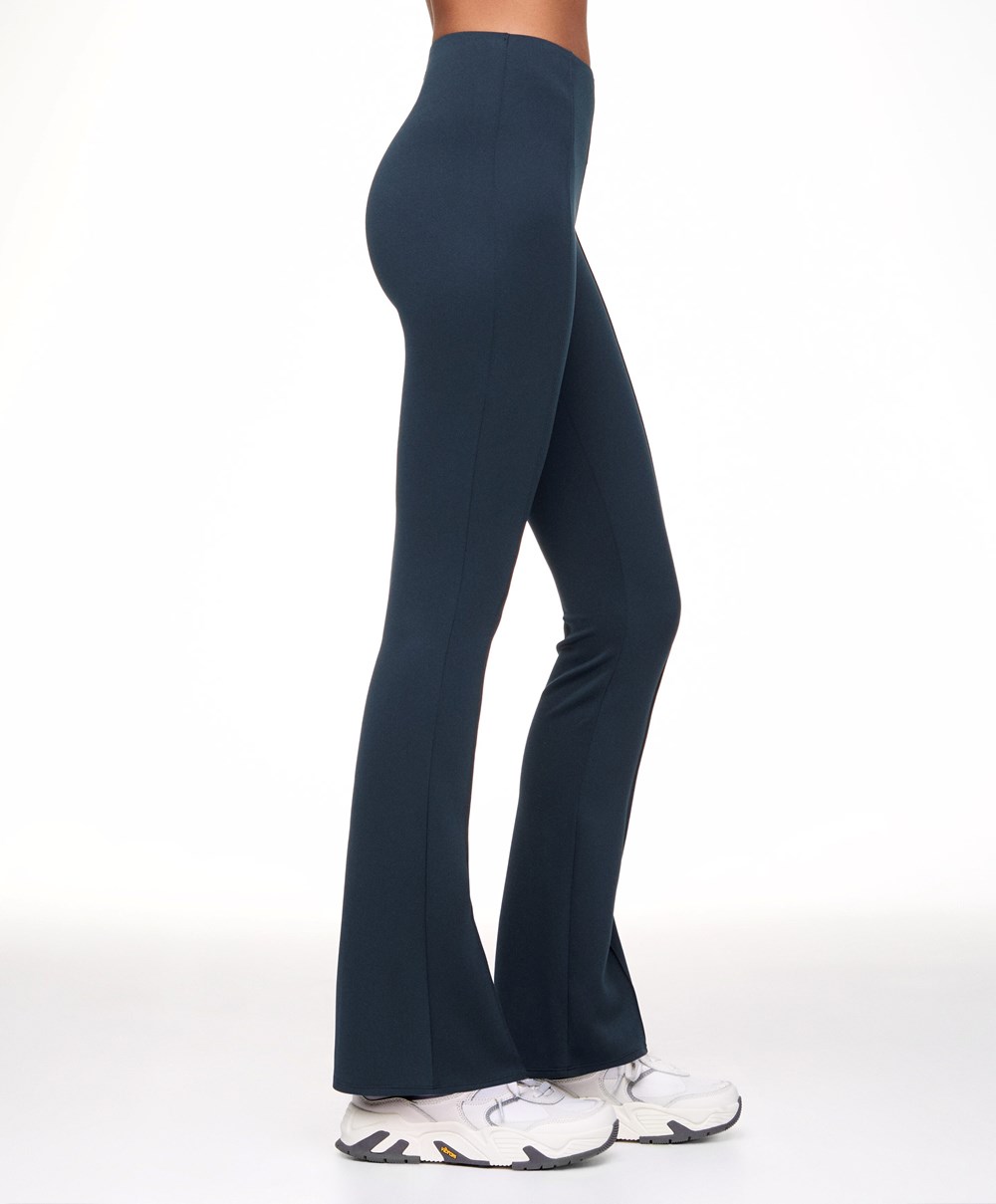 Navy Oysho High-strength Fabric Flare Trousers | KBNC83146