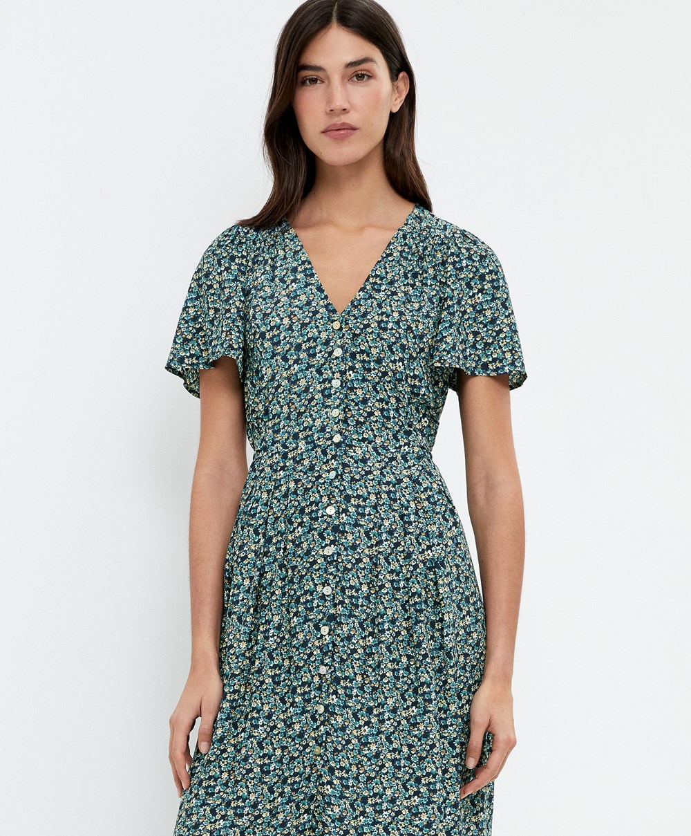 Navy Oysho Long Floral Dress | FJXO70195