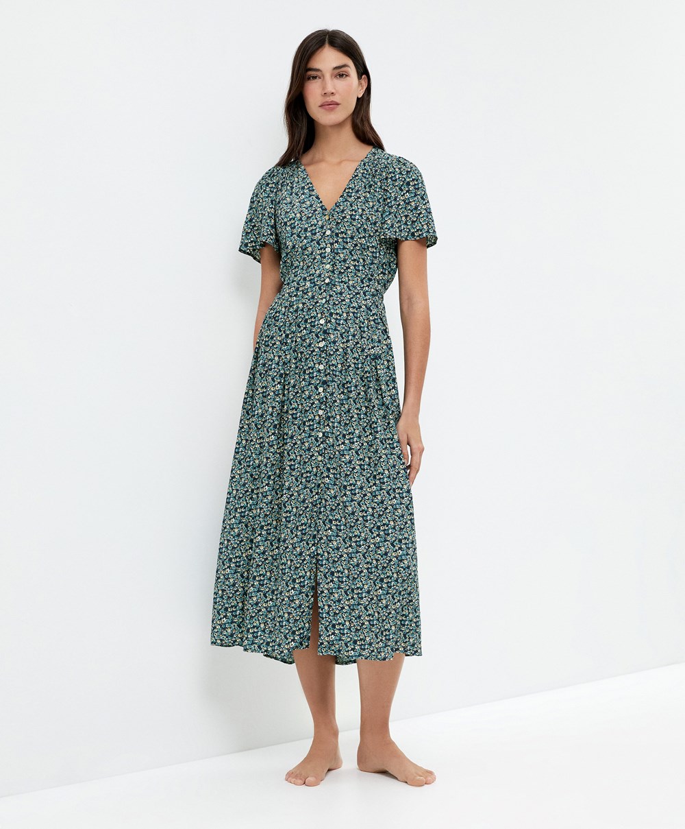 Navy Oysho Long Floral Dress | FJXO70195