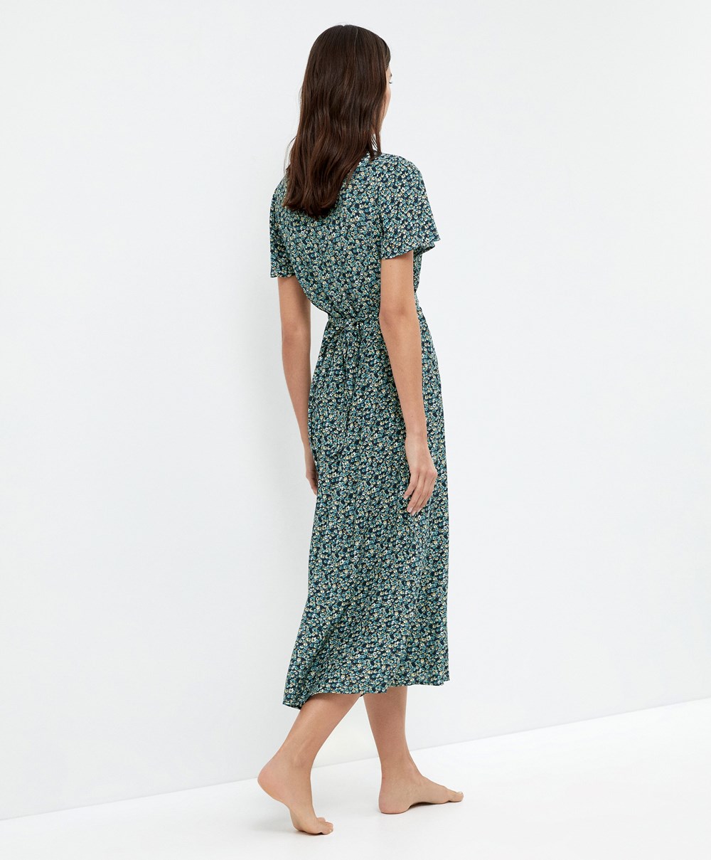 Navy Oysho Long Floral Dress | FJXO70195