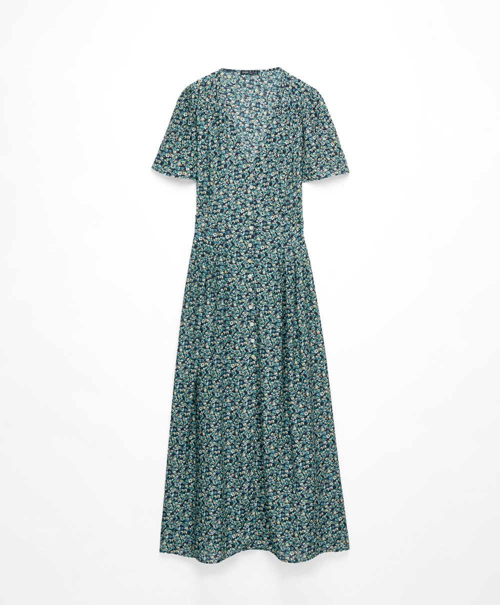 Navy Oysho Long Floral Dress | FJXO70195