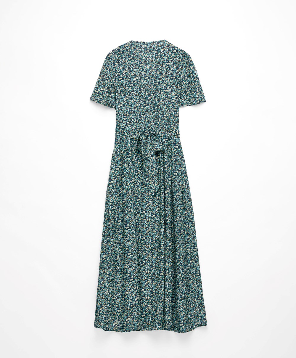 Navy Oysho Long Floral Dress | FJXO70195