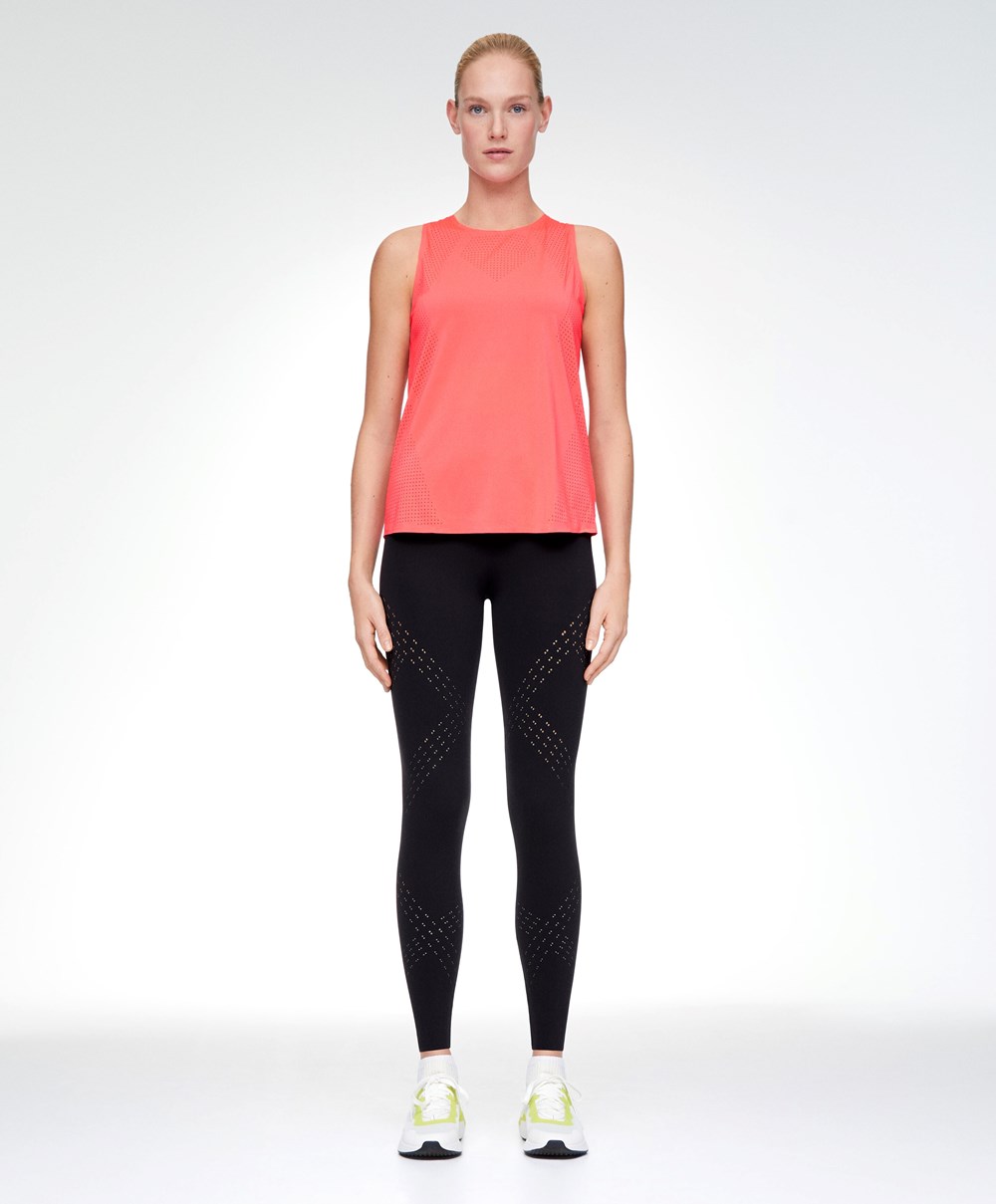 Neon Pink Oysho Microperforated Technical Sleeveless T-shirt | BAUX90452