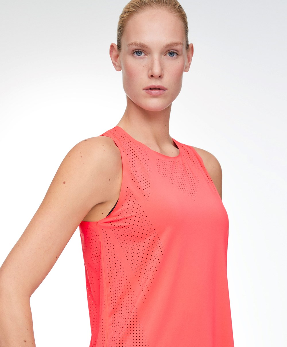 Neon Pink Oysho Microperforated Technical Sleeveless T-shirt | BAUX90452