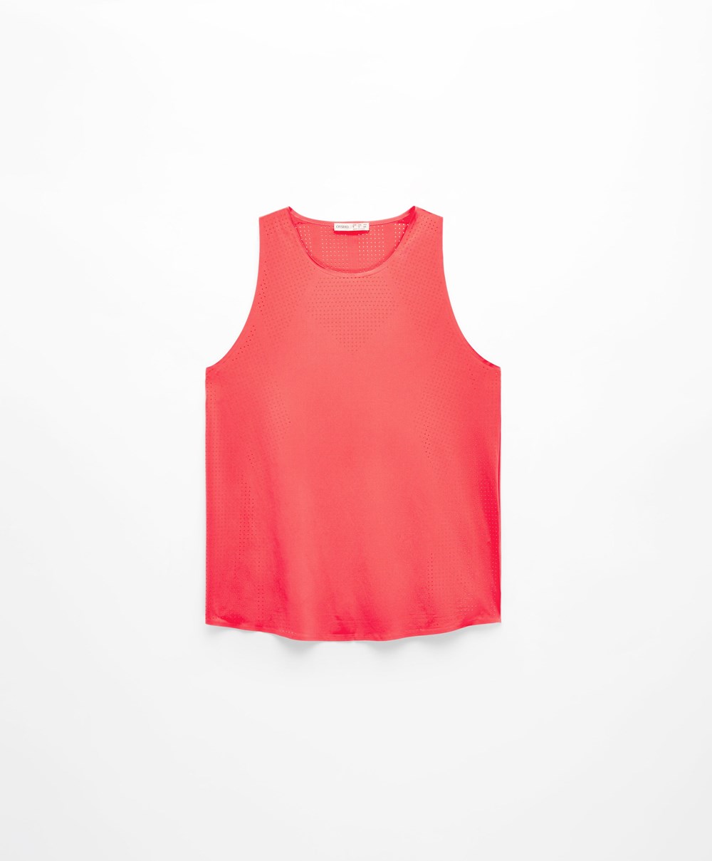 Neon Pink Oysho Microperforated Technical Sleeveless T-shirt | BAUX90452