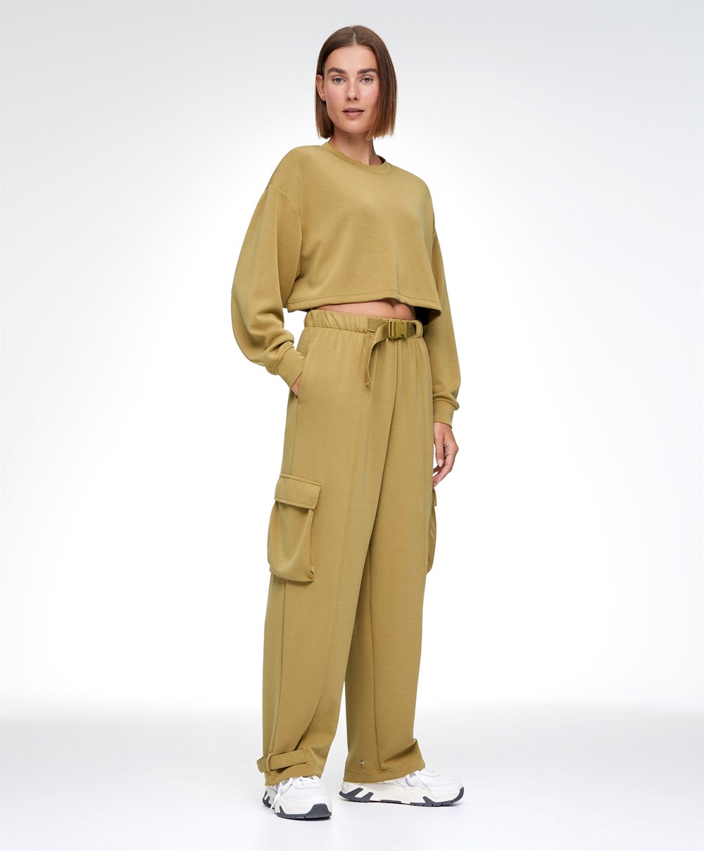 Olive Oysho Modal Cargo Trousers | EYSC80319