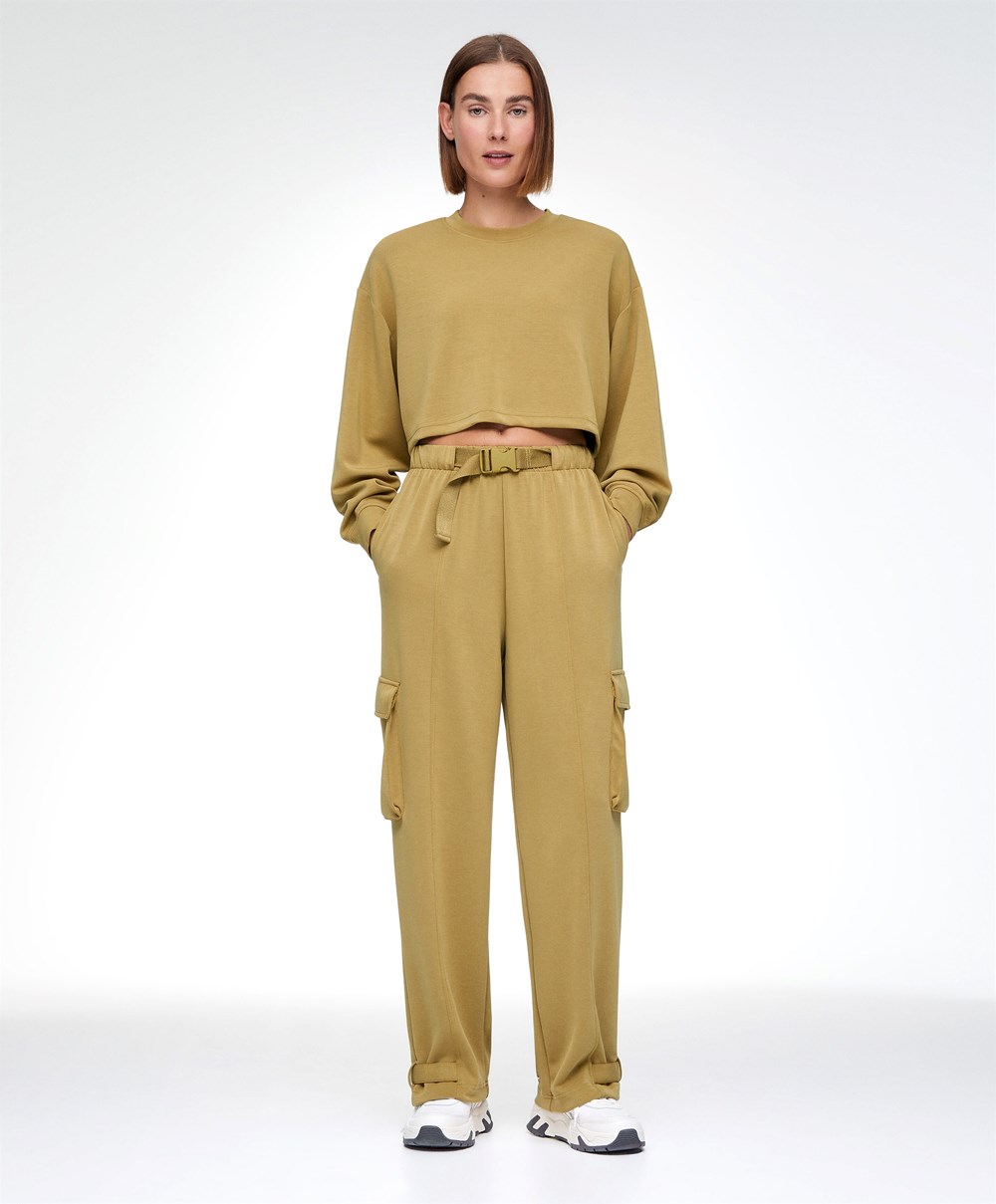 Olive Oysho Modal Cargo Trousers | EYSC80319