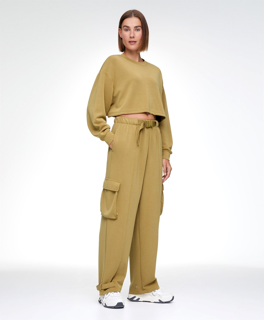 Olive Oysho Modal Cargo Trousers | OKUZ05172