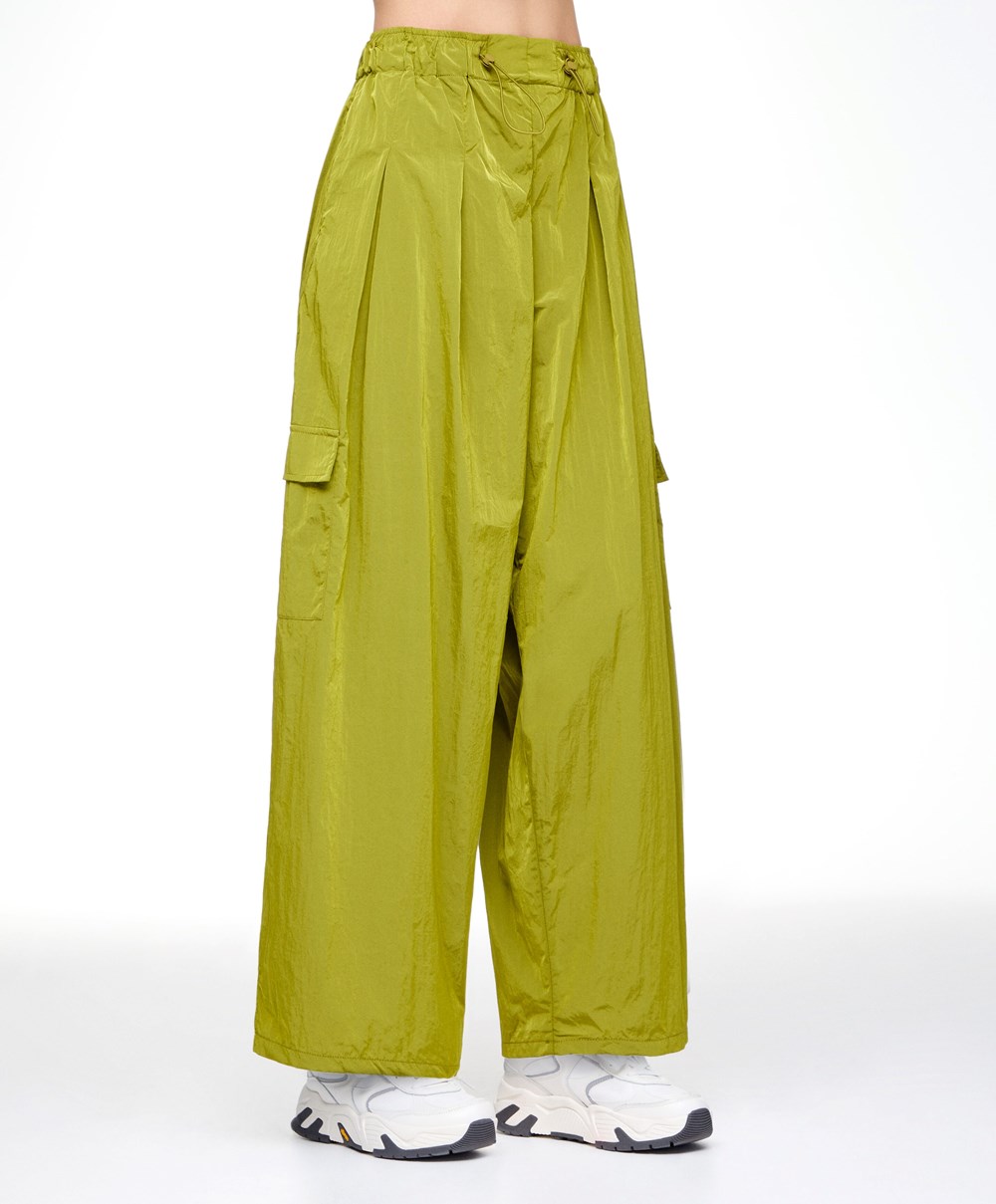 Olive Oysho Wide-leg Cargo Trousers | WFLA49735