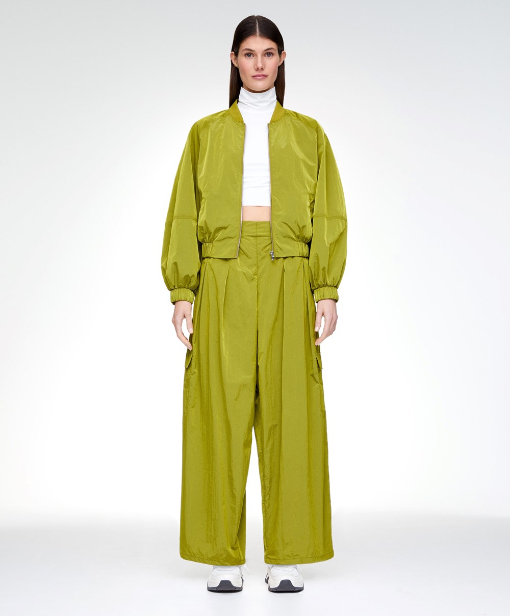 Olive Oysho Wide-leg Cargo Trousers | WFLA49735