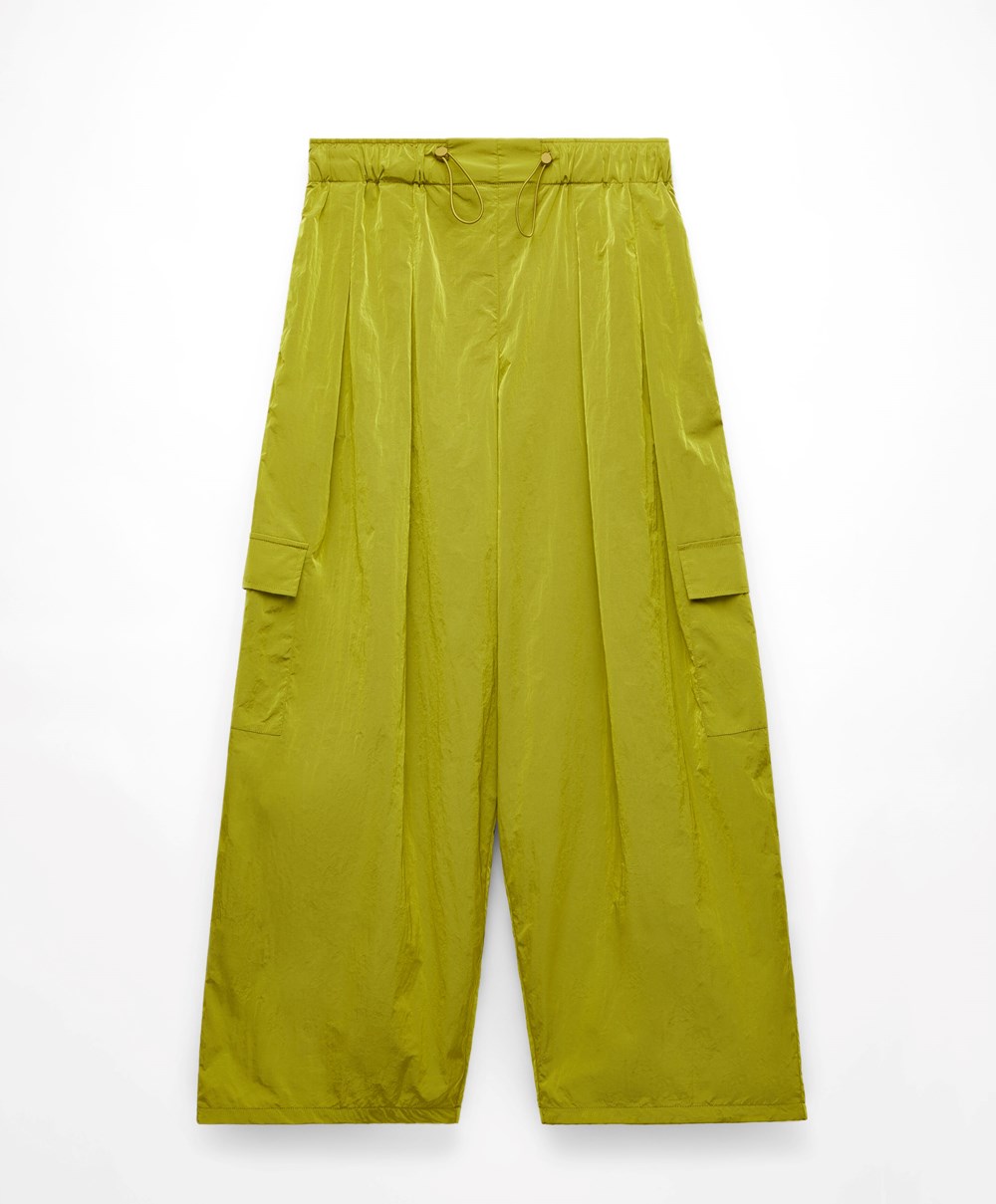 Olive Oysho Wide-leg Cargo Trousers | WFLA49735