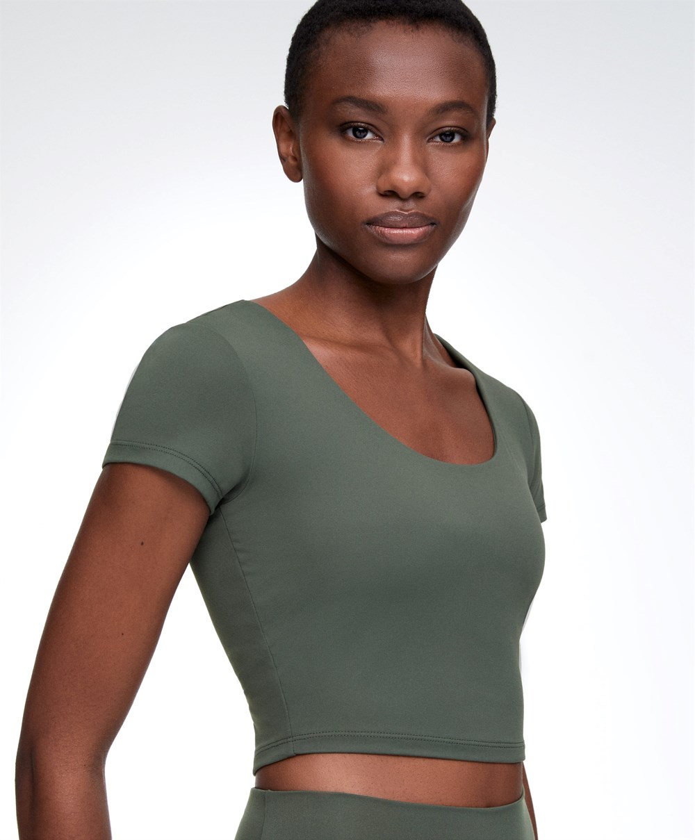 Opal Green Oysho Comfortlux Short-sleeved T-shirt With Cups | MLBF27613