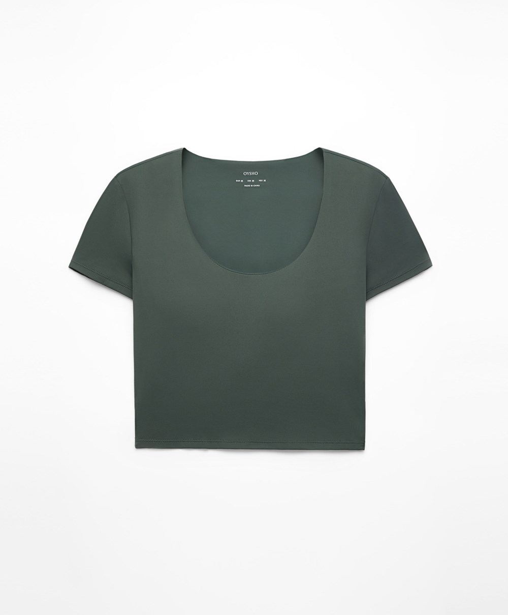 Opal Green Oysho Comfortlux Short-sleeved T-shirt With Cups | MLBF27613