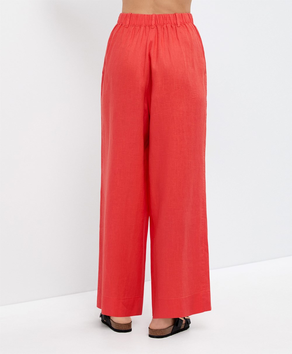 Orange Oysho 100% Linen Wide-leg Trousers | CTDU25183