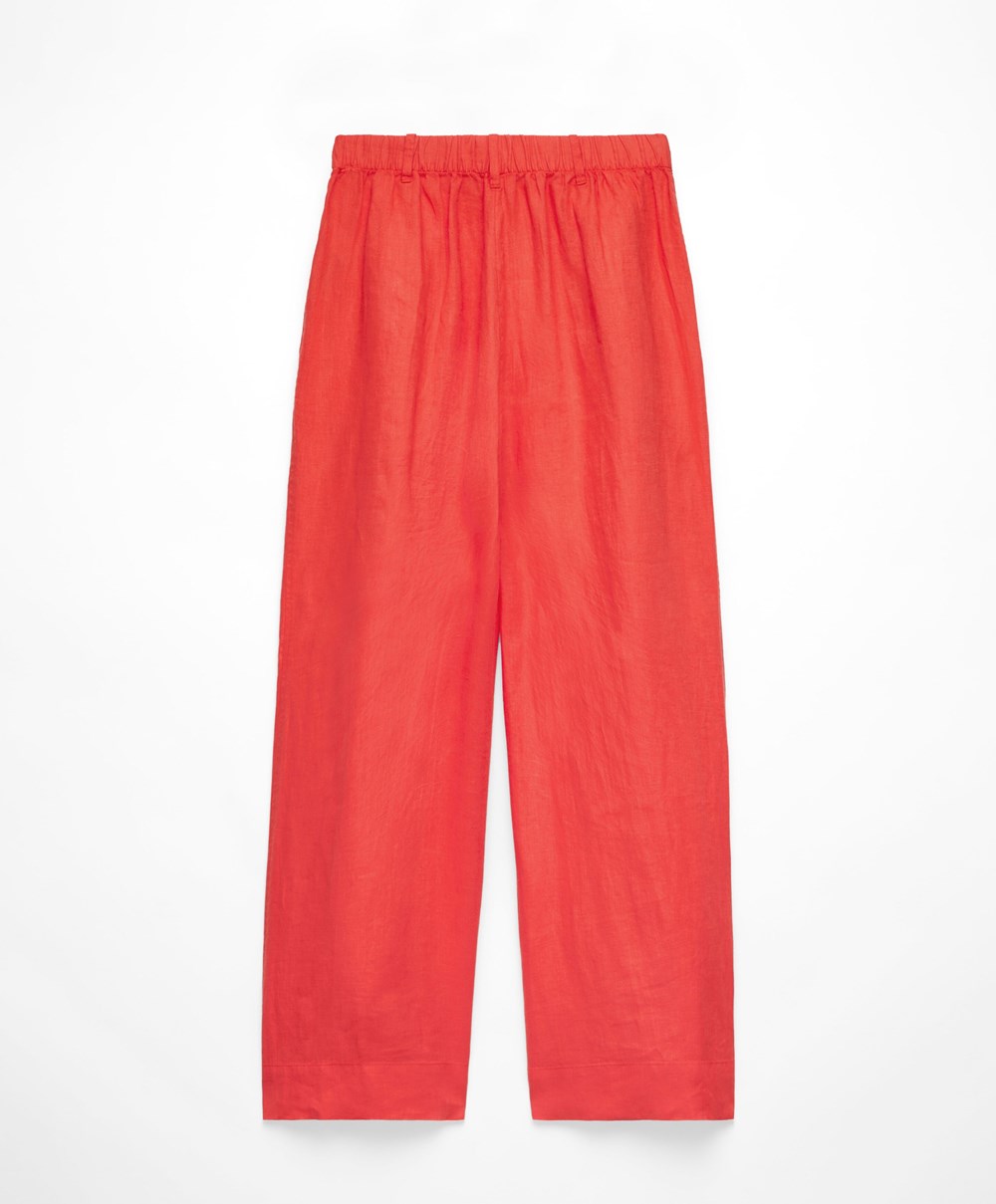 Orange Oysho 100% Linen Wide-leg Trousers | CTDU25183