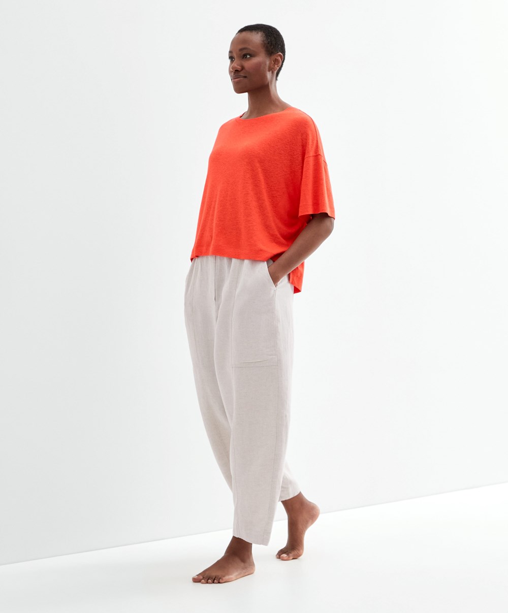 Orange Oysho Short Sleeve Linen T-shirt | DLQW16495