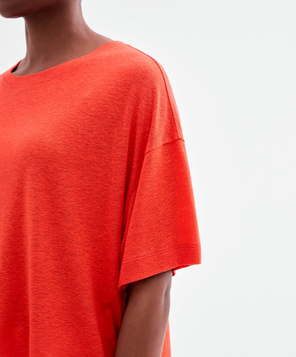 Orange Oysho Short Sleeve Linen T-shirt | DLQW16495