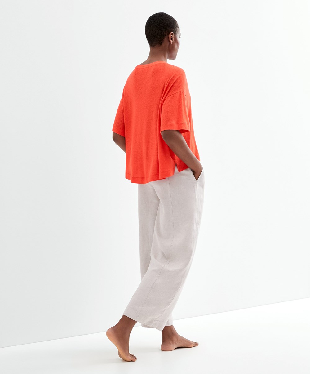 Orange Oysho Short Sleeve Linen T-shirt | DLQW16495