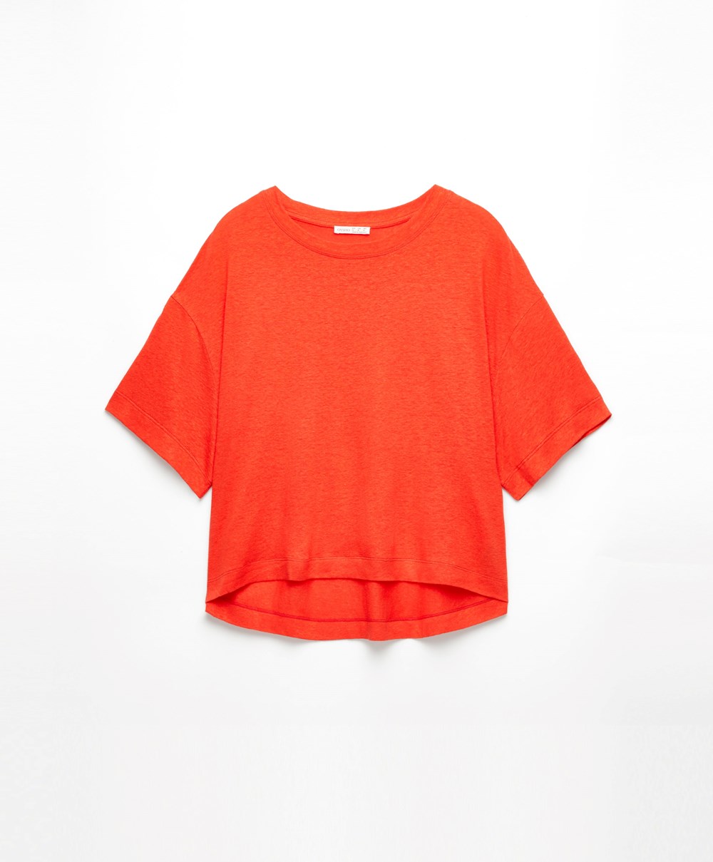 Orange Oysho Short Sleeve Linen T-shirt | DLQW16495