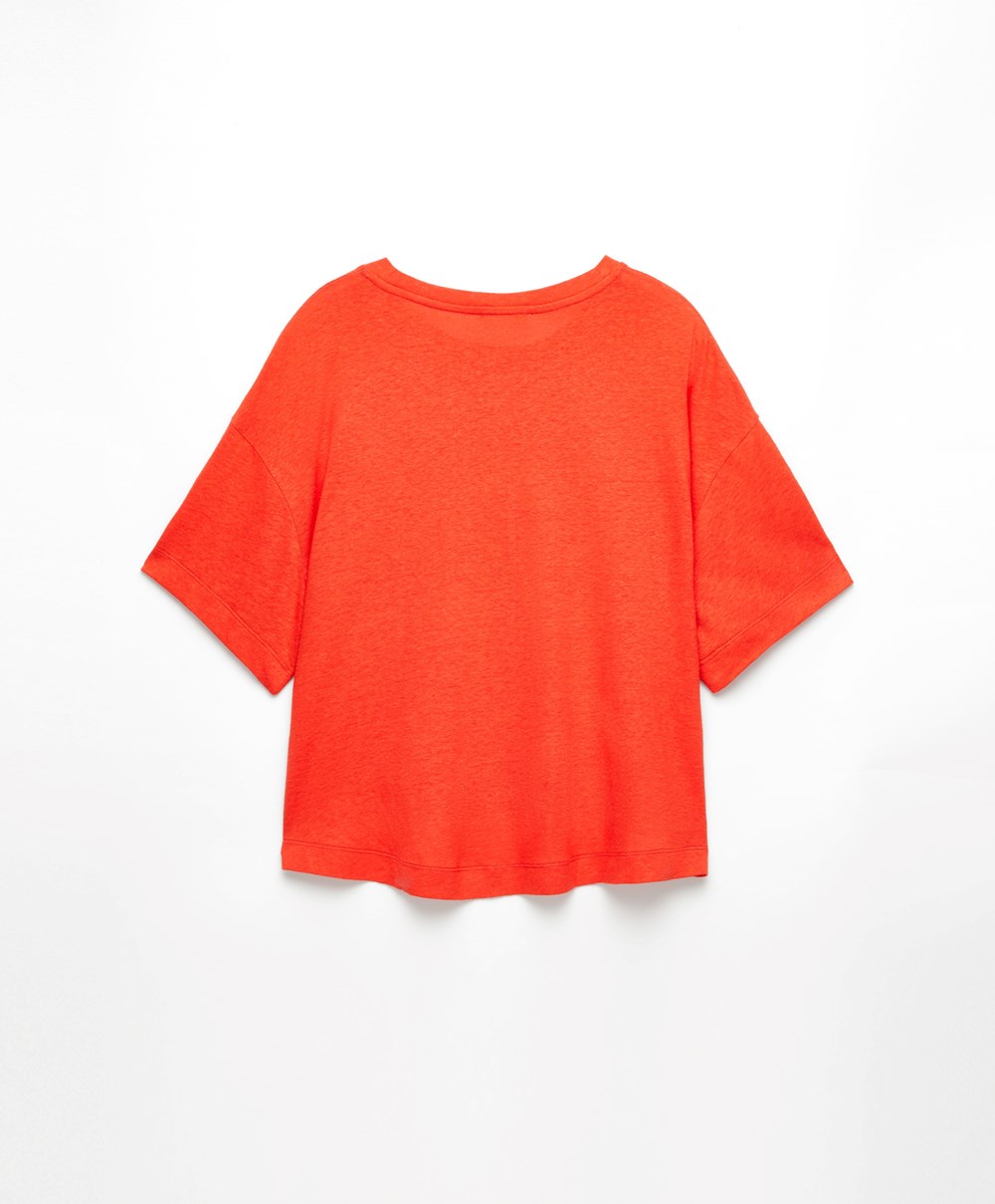 Orange Oysho Short Sleeve Linen T-shirt | DLQW16495