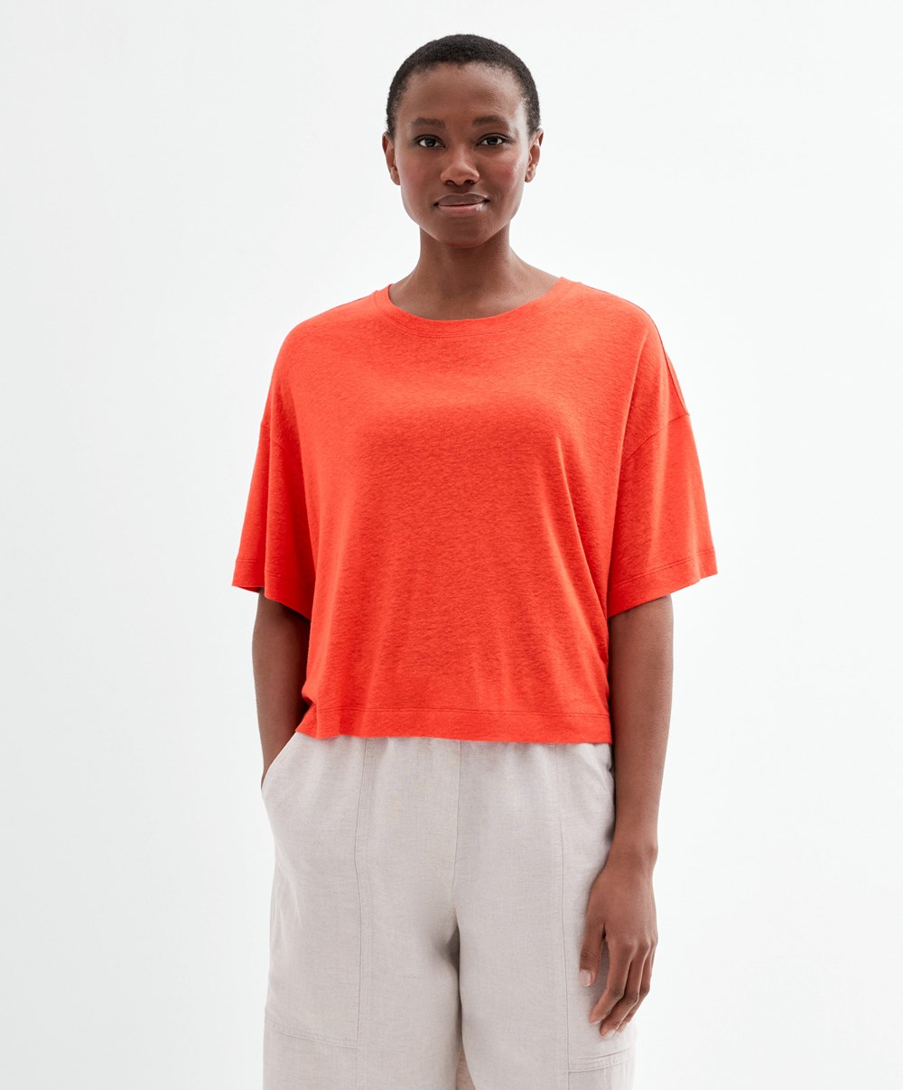 Orange Oysho Short Sleeve Linen T-shirt | DLQW16495