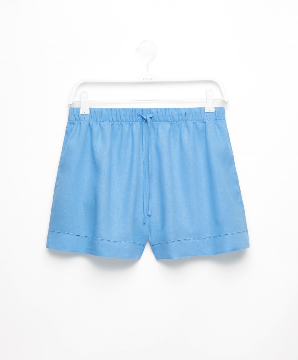 Pale Blue Oysho Linen Shorts | DOGQ07416